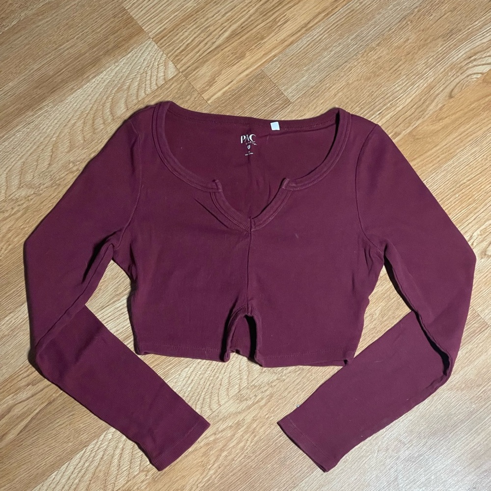 PacSun Maroon Long Sleeve Crop Top